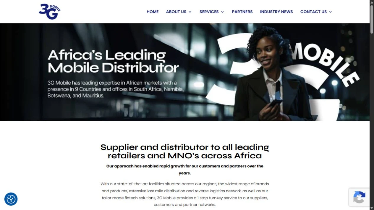 3G Mobile website homepage with its corporate navigation and distribution banner